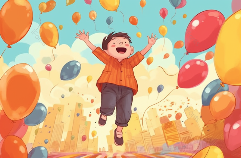 奔跑着放飞气球的男孩庆祝儿童,插画/手绘图,插画/手绘图库,插画/手绘图下载,插画/手绘